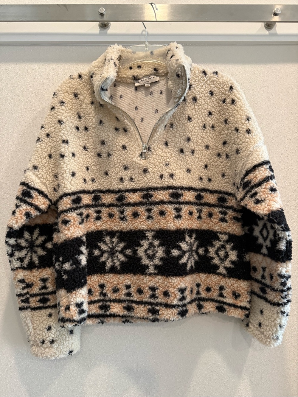 Love Tree Sherpa Half-Zip Turtleneck in Cream, Black & Tan